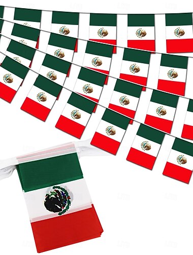  Mexikanische Wimpelkette mit 50 Flaggen für die Fußball-Weltmeisterschaft (14 Meter), ideal für Dekorationen in Schulen, auf Partys und bei Sportveranstaltungen.
