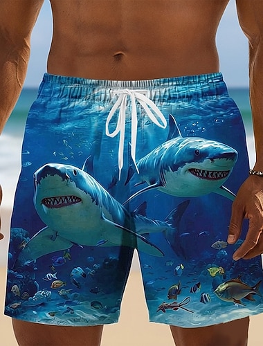  Herr Haj Hav Havsvarelser Badshorts Boardshorts Medium Midja Hawaiisk Strandsemester Sidfickor Mesh foder Elastisk dragsko i midjan Designer Kläder