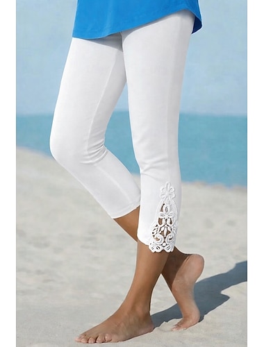  Damen Caprihose Leggings Gemütliche Leggings Urlaub Mode Knöchellang Mittlere Taille Einfarbig Spitze Po-Lifting Komfort Bauchkontrolle Dehnbar Urlaub Formell Straße Schwarz Weiß aschgrau Sommer