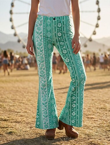  Retro / vintage Boheemi 1970 luku Housut Bell Bottom Housut Hippi Disko Korkea vyötärö Boheemi Etninen Naamiaispuku Naisten Halloween Karnevaali musiikkifestivaali Retro-teemaiset juhlat Aikuisten