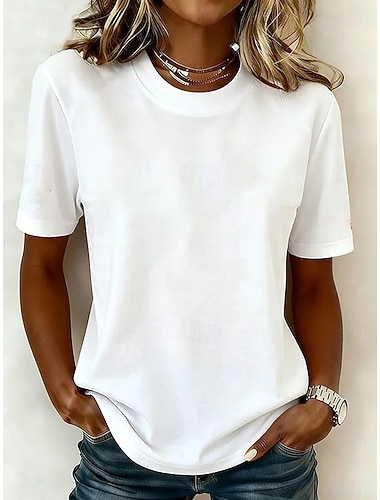  Dámské Tričko Bavlněná košile Tričko Top Pevná barva Módní stylové Základní Krátký rukáv Tričkový Běžné topy Denní Jdeme ven Víkend Vodní modrá Černá Bílá Žlutá Světle zelená Léto Jaro