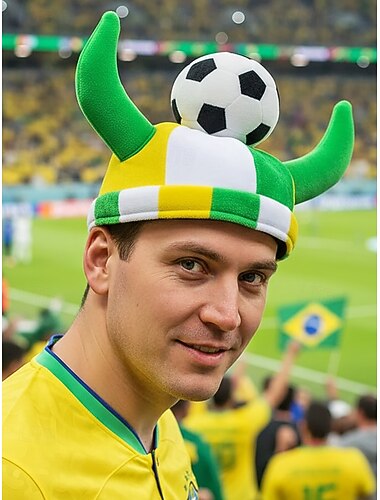  Casquette de supporter homme en polyester, style cornes de football, accessoire fantaisie pour les matchs, le soutien à l'équipe, les événements au stade et les jours de match.