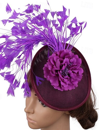  Fascinator Lino Matrimonio Vintage Carino Retrò Con Piuma Fiore Copricapo Copricapo