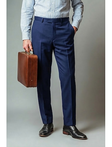  Pour des hommes Coton Lin Dress Pants works Bureau Réunion Affaires Style formel Léger Noir Marine foncé Vert foncé Printemps & Été Pantalon Couleur Unie Coupe sur mesure Long Micro-Élastique