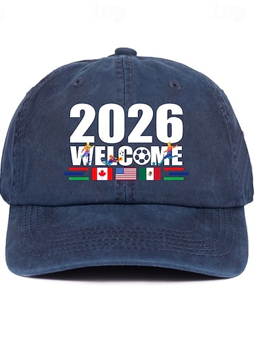  Fußball-Weltmeisterschaft Sommer 2026 Mexiko USA Kanada Baseballkappe, Fußball-Grafik- und Buchstabenaufdruck-Kappe für Damen und Herren, verstellbare Outdoor-Sportkappe, lässiger Sonnenhut