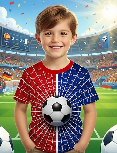  Jungen 3D Grafik Fußball Fußball-T-Shirts T-Shirt Kurzarm 3D-Druck Sommer Frühling Sport Mode Streetwear Kinder 4-12 Jahre Rundhalsausschnitt Lässig Täglich Outdoor Normale Passform