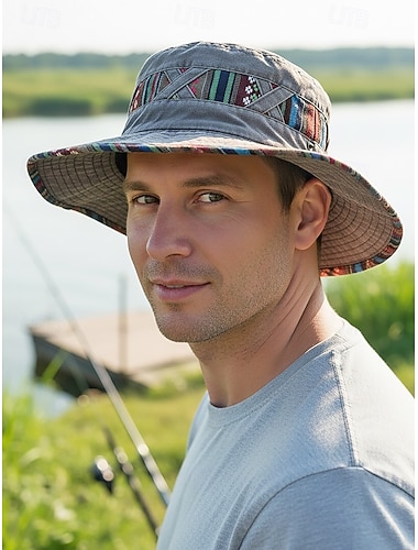  Herrebøttehatt i bohemsk bomullsblanding med etniske mønstre, flerfarget design – perfekt for avslappet hverdagsbruk og feriereiser