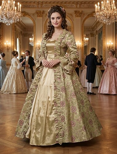  ancien Rococo Baroque Maxi Robe Normal Juliette Costumes à thème cinéma / TV Reine Elizabeth Princesse Col carré Déguisement Royal Halloween Carnaval Mascarade Soirée Halloween Performance Adultes