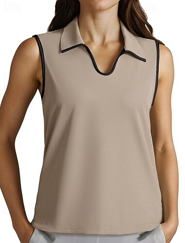  Damen Patchwork Sportshirt Golf-Poloshirt Tank Top Tennis Shirt Ärmellos Elastisch Schweißableitend Atmungsaktiv Tennis Golfspiel Pickleball Umlegekragen Oberteil Schwarz Weiß Rosa Tennisbekleidung