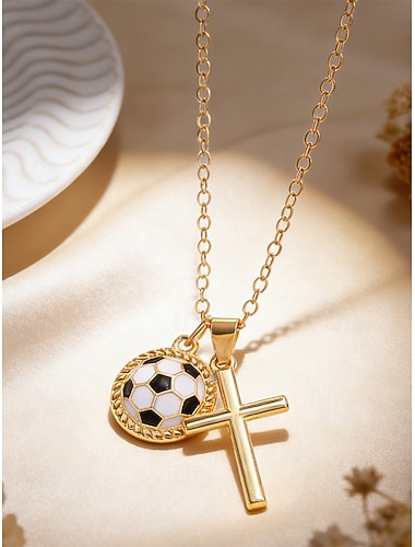  Dames voetbal kruis hanger ketting van legering, sportfan sieraden in verschillende balvormen, voor voetbalwedstrijden, team support en casual dagelijks gebruik.