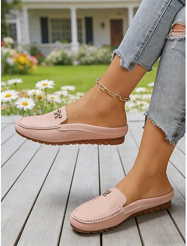  Roze comfortabele mocassin-instappers voor dames – zachte instappers zonder hiel met een gevoerde antislipzool, casual schoenen voor wandelen, reizen en dagelijks gebruik.