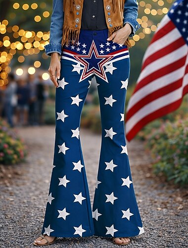  250-årsjubileum USA Retro / vintage 70-talet Byxa Bell Bottom byxor Hippie Disk Hög midja Maskeradkläder Dam Maskerad 4 juli Fest Självständighetsdagen Vuxna Byxor