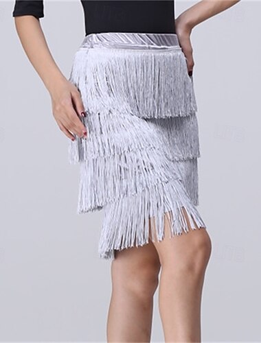  Paarse damesrok met franjes en split voor Latijns-Amerikaanse dans