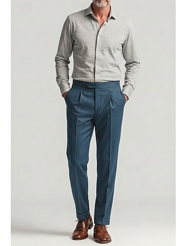  Męski Mieszanka bawełny Len Garnitury Spodnie codzienne Codzienny Biznes Elegancja Moda Formalny Granatowy Błękit oceanu Ciemnozielony Wiosna i lato Spodnie Jednokolorowe Regularny Długa Nieelastyczny