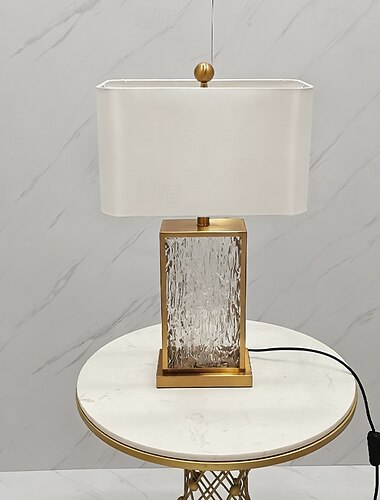  Lámpara de mesita de noche, lámpara de mesa de cristal, lámpara de encimera creativa de metal, luz de mesita de noche con pantalla rectangular para sala de estar, dormitorio familiar, lámparas de