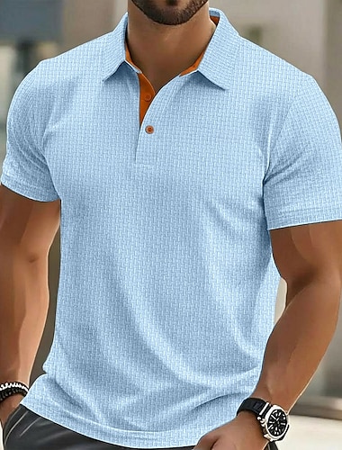  Per uomo Testurizzato Polo a Maglia Waffle Casuale Affari Classico Manica Corta Moda Moderno Tinta unica Testurizzato Bottoni Primavera & Estate Estate Primavera Vestibilità regolare Blu Nero Bianco