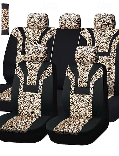  Complete set autostoelhoezen met luipaardprint, universele pasvorm, autostoelbeschermers met cheetahprint voor SUV's, sedans en trucks, ademende stof voor interieurdecoratie inclusief