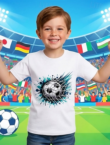  100% Baumwolle Kinder Jungen Schwarz Weiß Grafik Fußball Fußball-T-Shirts T-Shirt Bluse Rundhalsausschnitt Kurzarm Outdoor Alltagskleidung Mode Streetwear Designer Drucken Sommer