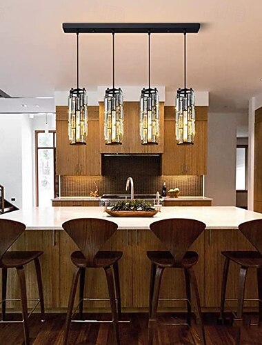  Lampada a sospensione nera a 4 luci, lampada a sospensione moderna, mini lampadari di cristallo, lampada a sospensione regolabile per isola cucina, sala da pranzo, camera da letto