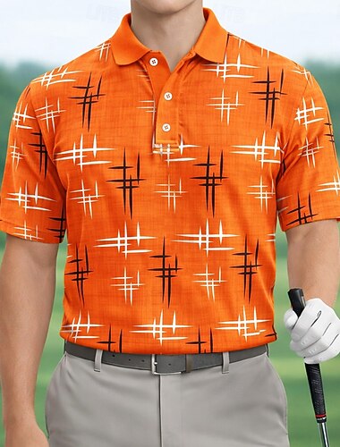  Voor heren Meetkundig Golf Sport Poloshirts Korte mouw Poloshirt Revers Casual Sportkleding Feestdagen Alledaagse kleding 3D-afdrukken Knop Lente zomer blauw Paars Oranje