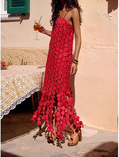  Pentru femei Rochii Midi Rochie casual Rochie Slip Elegant Modă Modern În aer liber Vacanță Ieșire Fit regulat Simplu Fără manșon Bretele Spagheti Negru Roșu-aprins Trifoi Vară Primăvară