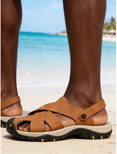  Herresandaler til strandferie, pustende kunstskinn, avslappet slip-on-design, ideell for strand, bassengkant og sommeraktiviteter