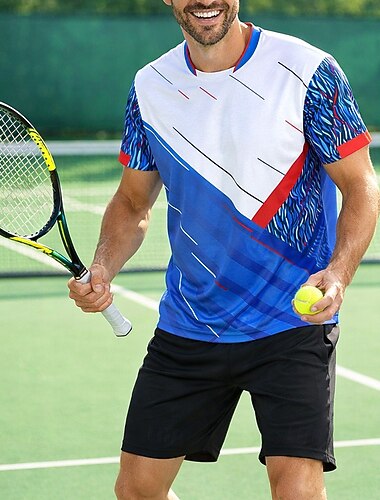  Męskie Kolorowy blok Pasek Koszulka sportowa Koszulka do tenisa Koszulka tenisowa Krótki rękaw Szybkie wysychanie Elastyczny Odprowadza wilgoć Oddychający Bransoletka tenisowa Buty golfowe Pikle