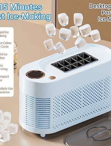  Mini macchina per il ghiaccio portatile, macchina per il ghiaccio da banco, produzione rapida di ghiaccio in 10-15 minuti, 8 cubetti di ghiaccio solidi per ciclo, macchina per il ghiaccio compatta,
