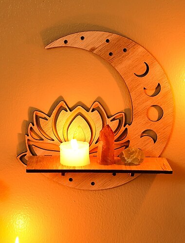  Ξύλινη διακοσμητική θήκη αποθήκευσης σε σχήμα λωτού σε σχήμα κοίλου φεγγαριού για DIY συναρμολόγηση, πλωτή ραφιέρα, ιδανική για διακόσμηση τοίχου σε υπνοδωμάτια, αποθήκες και αποθήκευση μικρών αντικειμένων