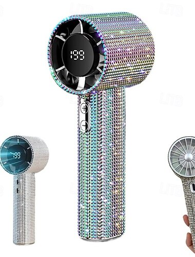  håndholdt vifte rhinestone bærbar vifte håndholdt personlig kjøling kule dingser led-skjerm oppladbar for ferie fotturer menn kvinner reise utendørs camping