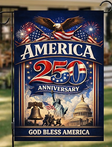  Amerikanische Gartenflagge zum 250. Jahrestag: Lebendiges, patriotisches Design mit Adler, Freiheitsglocke und nationalen Symbolen, ideal für die Außendekoration.