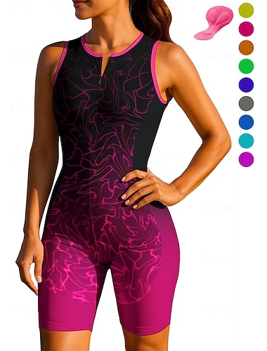  Naisten Pyöräily jersey Triathlon Tri -puku Alamäkeen Jersey Hihaton Kesä Kevät Syksy Sininen Tumman harmaa Ruusunpunainen + musta Geometrinen Kaltevuus Kurvi Pyörä Aurinkovoide UV-vastustuskykyinen