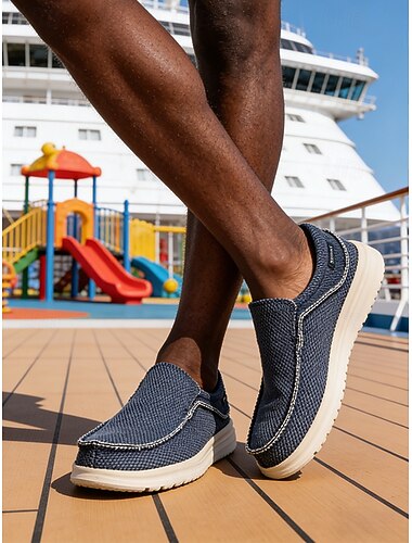  herre strikkede slip-on loafers – lette, pustende fritidssko, øy- og cruisesko, reise- og hverdagssko