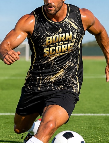  Per uomo Maglia da calcio Blocco di colori Lettera Astratto Canotta da allenamento Canotta da corsa T-shirt sportiva Estate Senza Maniche UPF 50 Asciugatura Rapida Traspirante Torneo Calcio Corsa