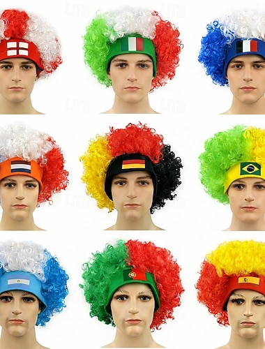  Perruque afro multicolore avec bandeau - accessoire de mode pour supporters sportifs, ornée de boucles colorées