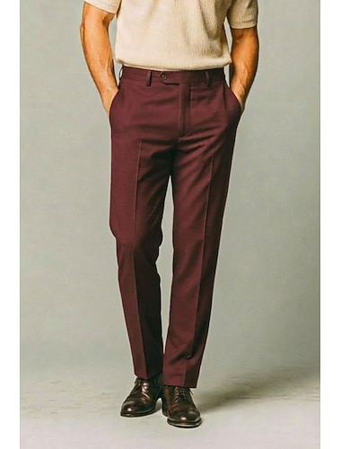  Pour des hommes Coton Lin Dress Pants works Pantalon décontracté Occasionnel Affaires Élégant Mode Formel Noir Rouge Bordeaux Marine foncé Printemps & Été Pantalon Couleur Unie Coupe sur mesure Long