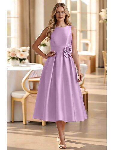  A-lijn Tot de enkel Cocktailjurken Feestjurken Elegant Hoog laag Mouwloos Boothals Formeel Bruiloft gast Zak Satijn met Bloemenprint Zak