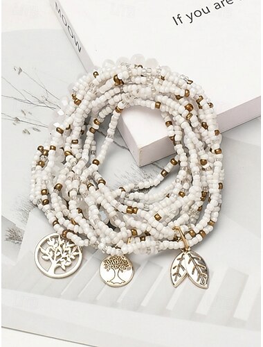  Damesarmband in bohemian stijl met levensboommotief – gemaakt van legering en veelkleurige kralen, perfect voor een casual look en een stijlvolle strandvakantie.