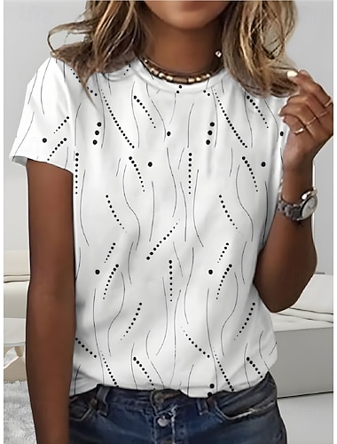  Mulheres Camiseta Imprimir Listrado Gráfico Geométrica Listrado Boêmia Vintage à moda Manga Curta Gola Redonda Tops regulares Diário Azul Cinza Branco Amarelo Rosa Verão Primavera