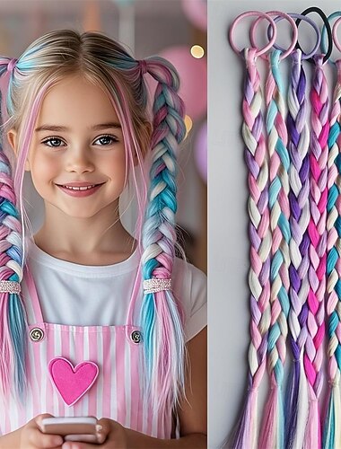  Paquete de 6 extensiones de cabello trenzado de colores, elásticas, para atar en trenzas sintéticas, divertidas y fáciles de peinar, lindos accesorios para coletas para uso diario, fiestas y regalos.