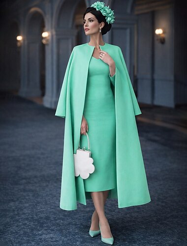  Tweedelig Strak kolom Tot de knie Bruiloft gast jurk Moeder van de bruid jurk Halve mouw Met sieraad Elegant Bruiloft gast Bruiloft Kerk (83 Stretchstof Jas Jurken met Effen kleur