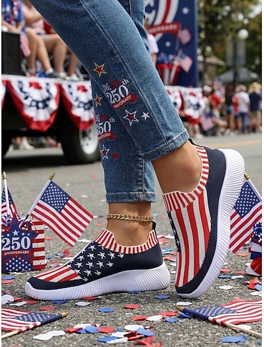  Dame Avslappet Daglig Innendørs Flat hæl Rund Tå Sportslig Fritid Komfort Flying Weaving Tøfler Leopard Navyblå