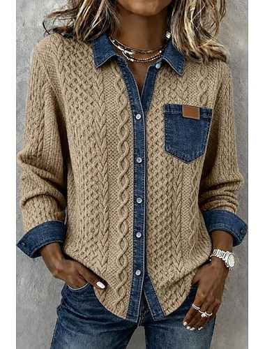  Damen Hemd Knöpfe Einfarbig Vintage Stilvoll Basic Langarm Hemdkragen Normale Oberteile Täglich Blau Schwarz Rosa Khaki Sommer Frühling Herbst