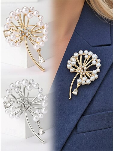  Damesbroche met paardenbloemmotief en parels, goud- en zilverkleurig, elegant en stijlvol, perfect voor bruiloften, feesten en kantoor.