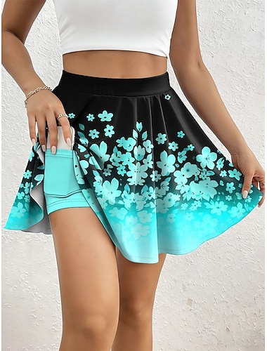  Damen Urlaubsrock Elegant Mode Hawaiianisch Strandbekleidung Über dem Knie Hohe Taille Röcke Grafik Farbverlauf Blumenmuster Druck Hohe Elastizität Täglich Strand Rote Blau Purpur Grün Sommer