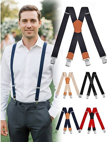  bretelle regolabili in poliestere da uomo: elastiche, multicolore, clip resistenti, ideali per matrimoni, feste e abbigliamento casual quotidiano