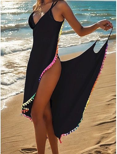  Damen Badeanzug Überwurf Badekleider Kleid Bademode Gerafft Rückenfrei Urlaub Strandbekleidung Einfarbig V Ausschnitt Ärmellos Badeanzüge