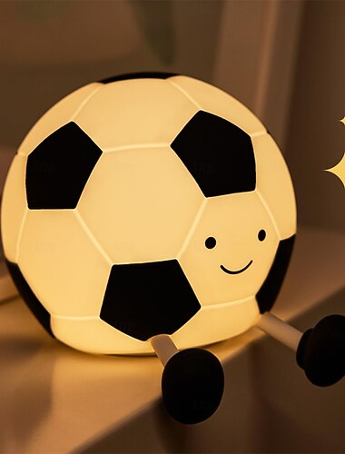  Fotball myk silikonkranlampe, øyevennlig LED-lampe med 30-minutters timer, 3 justerbare lysstyrkenivåer, USB-oppladbar nattlampe til soverom, nattbord, fotballfan, guttegave, sportsdekor