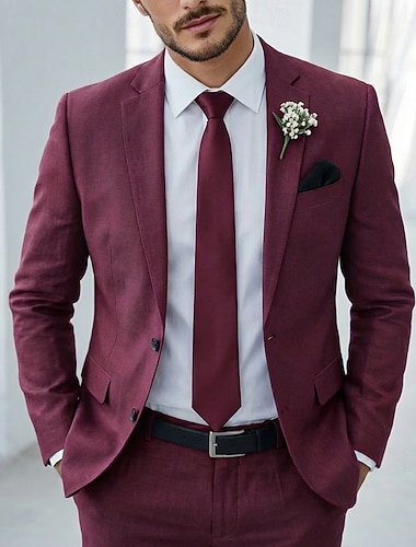  Menn Lindresser Strandbryllup Avslappet Hvit Rosa Sommer Dress Hakkjakkeslag Mote Fritid Ensfarget Skreddersydd 2-delt sett Enkelt Brystet To-knapp