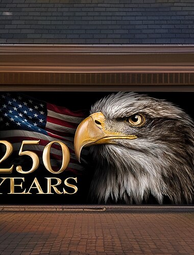  4 de julho de 2026 250º Dia da Memória Tapeçaria Capa de Porta de Garagem Grande Fundo Suspenso Águia Bandeira Americana Vintage 3D Festa Patriótica ao Ar Livre Cenários de Tiro Porta da Frente